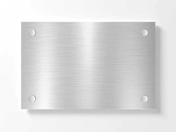 Blanco Metalen Naambordje Geïsoleerd Witte Muur Signaleerplaat Leeg Roestvrij Staal — Stockfoto