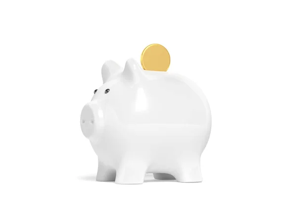 White Piggy Bank Coin Isolated White Background Money Savings Concept — Stock Photo, Image