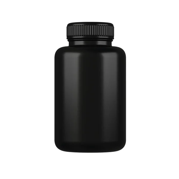 Czarna Plastikowa Butelka Leku Białym Tle Opakowanie Uzupełniające Lekarstwa Ilustracja — Zdjęcie stockowe