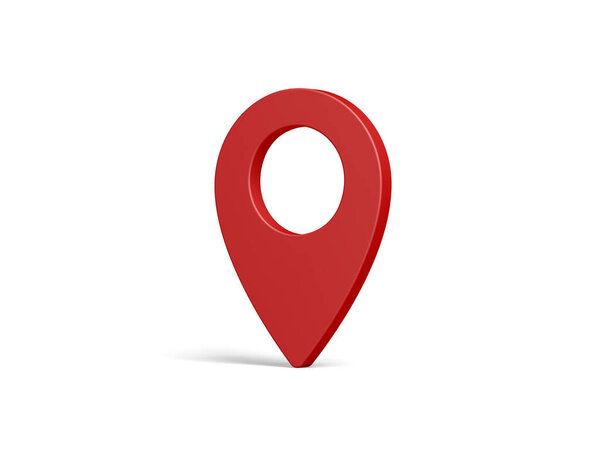 Red map pointer isolated on white background. Location pin. Map marker. 3d illustration.