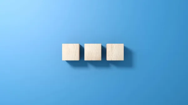 Tři Dřevěné Kostky Izolované Modrém Pozadí Ilustrace Více Objektů — Stock fotografie