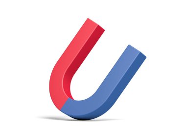 Mıknatıs beyaz arkaplanda izole edildi. Kırmızı ve mavi. 3d illüstrasyon.