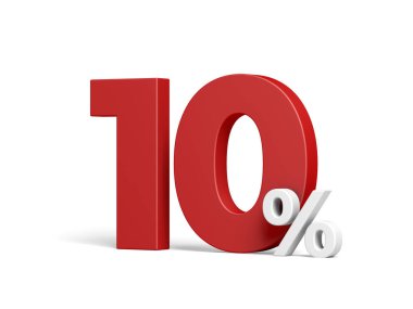 Beyaz arka planda% 10 izole edilmiş. İndirim. % 10 indirimli. 3d illüstrasyon.