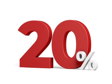 Beyaz arka planda% 20 izole edilmiş. İndirim. % 20 indirimli. 3d illüstrasyon.