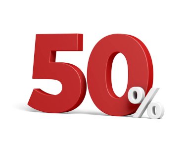 Beyaz arka planda% 50 izole edilmiş. İndirim. % 50 indirimli. 3d illüstrasyon.