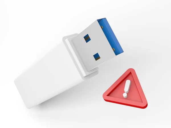 Usb Flash Drive Isolated White Background Warning Sign Thumb Drive — Foto Stock