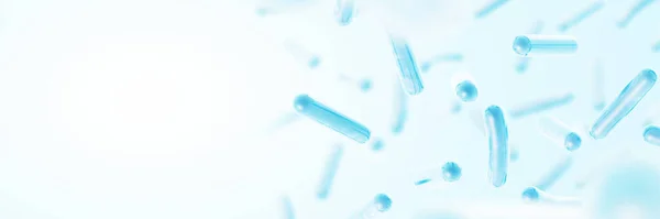 Probiyotik. Bağırsak bitkisini onarıyorum. Mavi renk. Laktübasil. 3d illüstrasyon.
