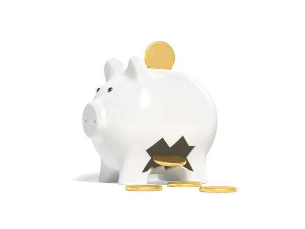 Piggy Bank Isolated White Background Money Leaking Gold Coins Illustration — Stock Photo, Image