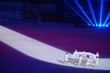 Opening ceremony of Sochi 2014, bearers of the Olympic flag clipart