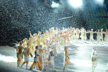 Performance artists on opening ceremony of Sochi 2014 XXII Olympic Winter Games. clipart