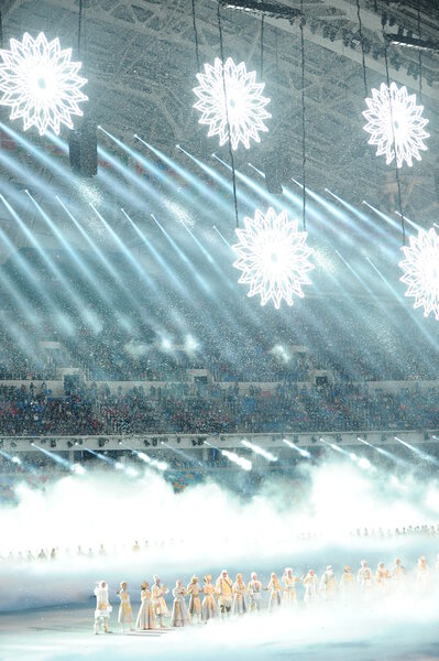 Performance artists on opening ceremony of Sochi 2014 XXII Olympic Winter Games.