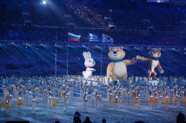 Official mascots at the closing ceremony of Sochi 2014 clipart
