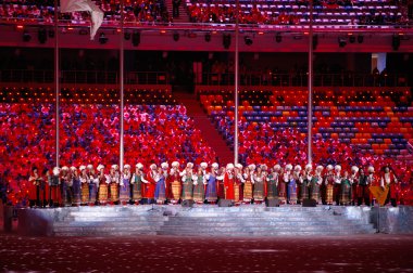 Cossack choir singing at the Closing ceremony of Sochi 2014 clipart