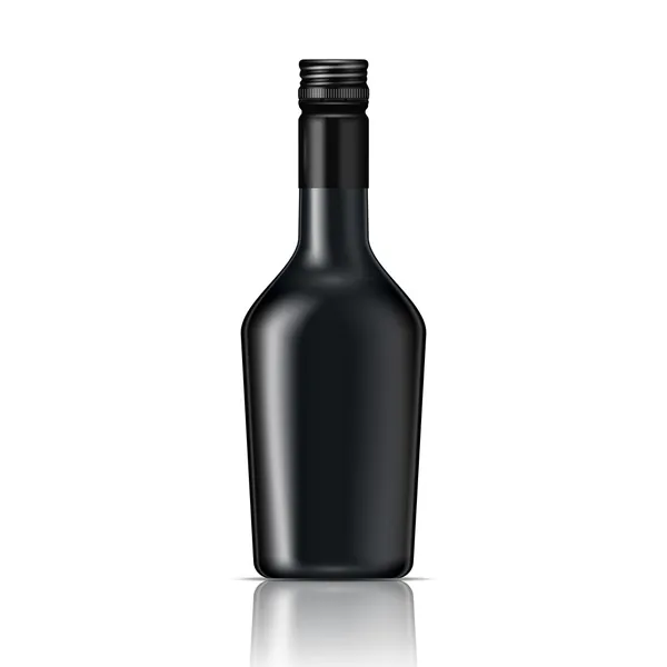 Botella de licor de vidrio negro con tapa de tornillo . — Vector de stock