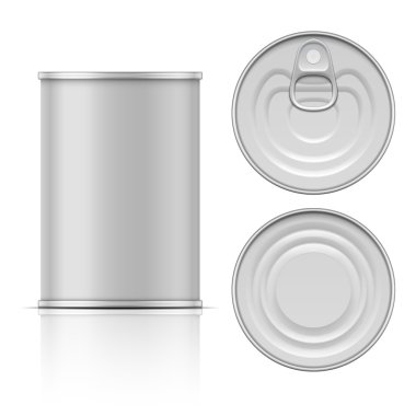 Tin can with ring pull: side, top and bottom view clipart