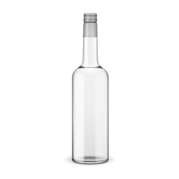 Glass vodka bottle with screw cap.