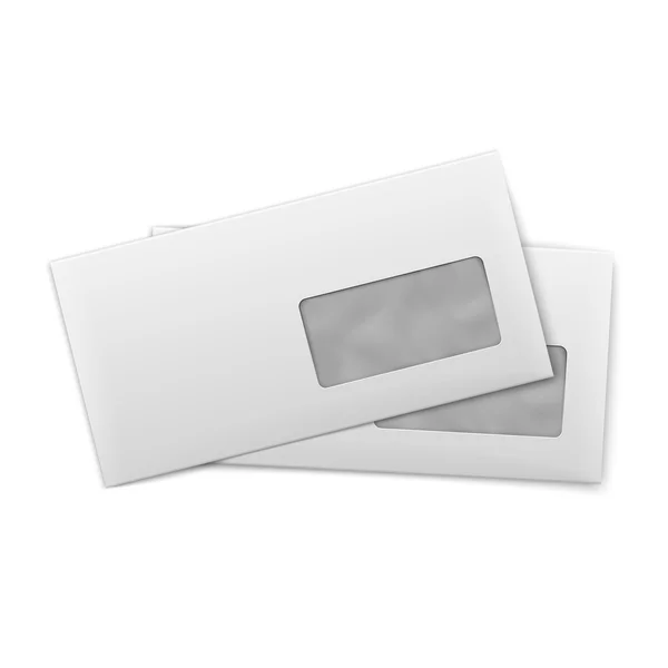 Envelopes em branco com janela no fundo branco . — Vetor de Stock