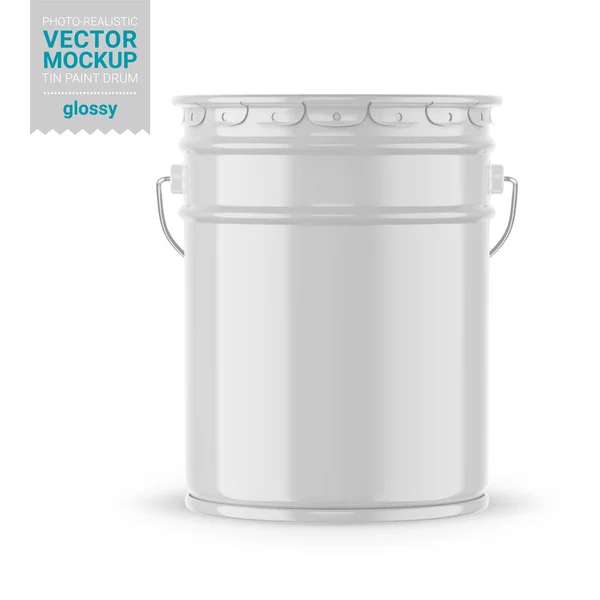 Bílý lesklý kovový kbelík na barvy. Vektorová ilustrace. Stock Ilustrace