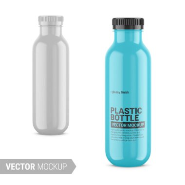 Beyaz parlak plastik şişe maketi. Vektör illüstrasyonu.