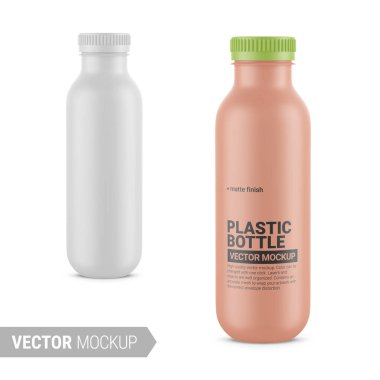 Beyaz mat plastik şişe maketi. Vektör illüstrasyonu.