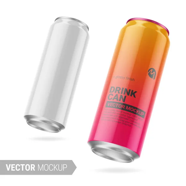 White glossy drink can mockup. Vector illustration. — Stock Vector