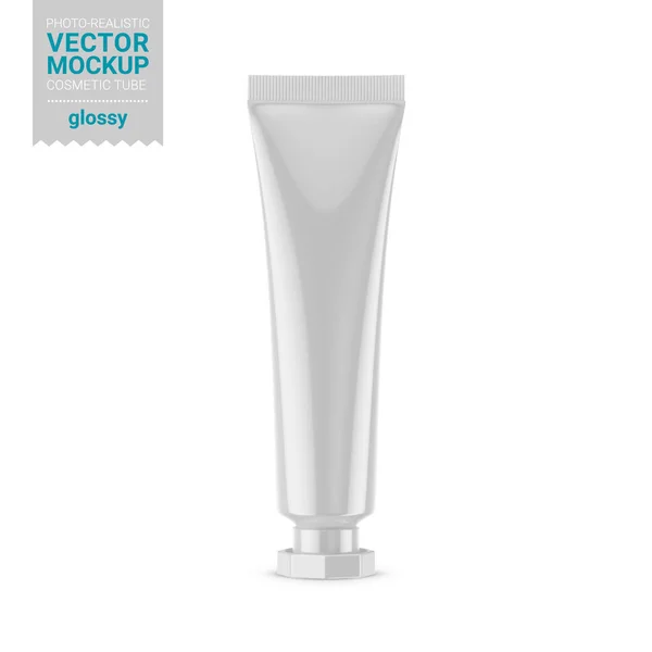 White glossy plastic cosmetic tube mockup. Vector illustration. — Vettoriale Stock