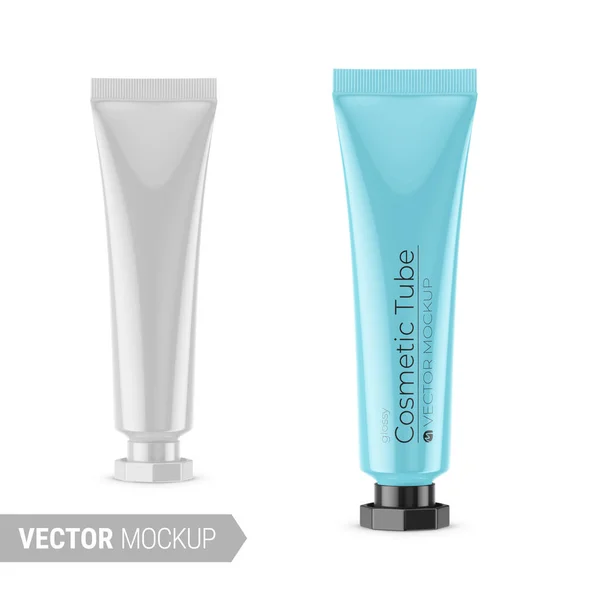 White glossy plastic cosmetic tube mockup. Vector illustration. —  Vetores de Stock
