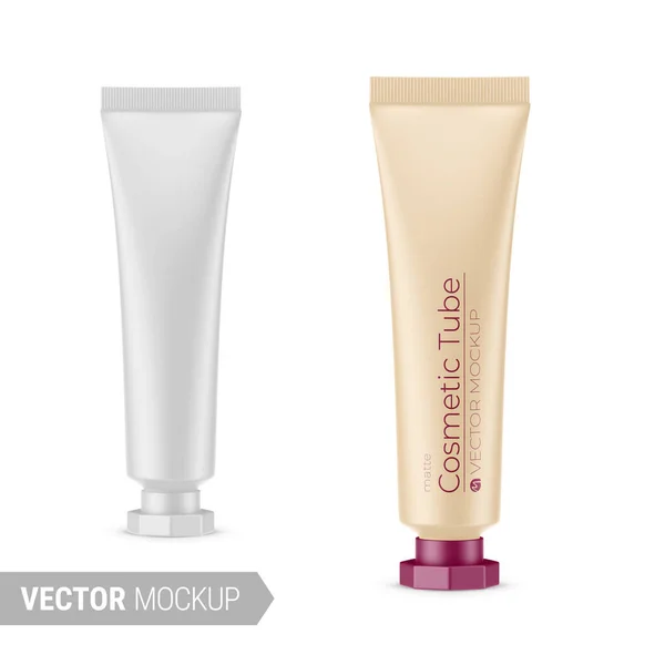 White matte plastic cosmetic tube mockup. Vector illustration. — Vector de stock