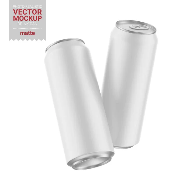 Two white matte drink cans mockup. Vector illustration. — Stok Vektör