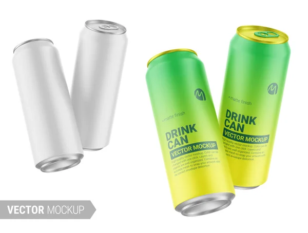 Two white matte drink cans mockup. Vector illustration. — Stock Vector