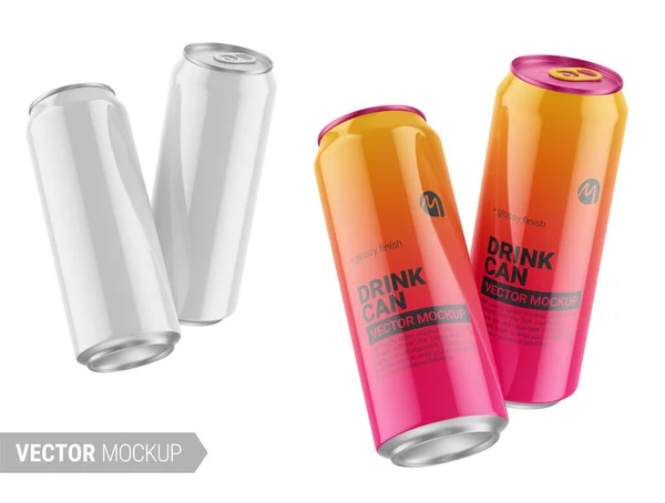 Two white glossy drink cans mockup. Vector illustration. 스톡 벡터