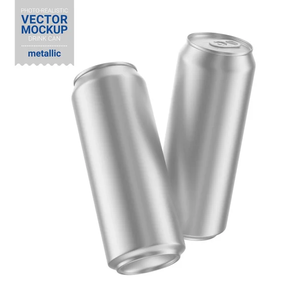 Dos latas de bebidas metálicas maqueta. Ilustración vectorial. — Archivo Imágenes Vectoriales