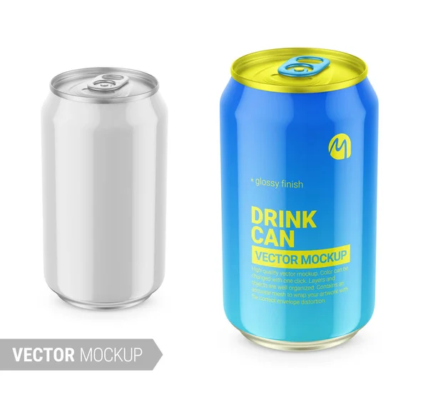 Branco brilhante lata pode mockup. Ilustração vetorial. —  Vetores de Stock