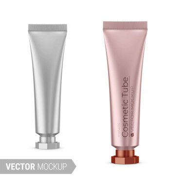 Gri metalik plastik kozmetik tüp modeli. Vektör illüstrasyonu.