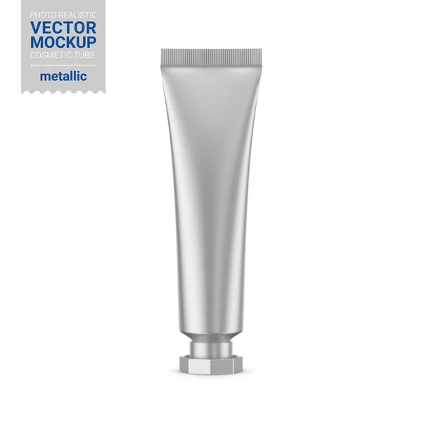 Mockup tubo cosmetico in plastica metallica grigia. Illustrazione vettoriale. — Vettoriale Stock