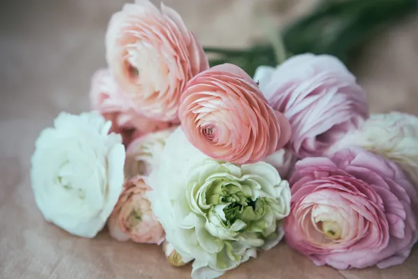 Ranunculus bouquet on craft paper — Stock Photo, Image