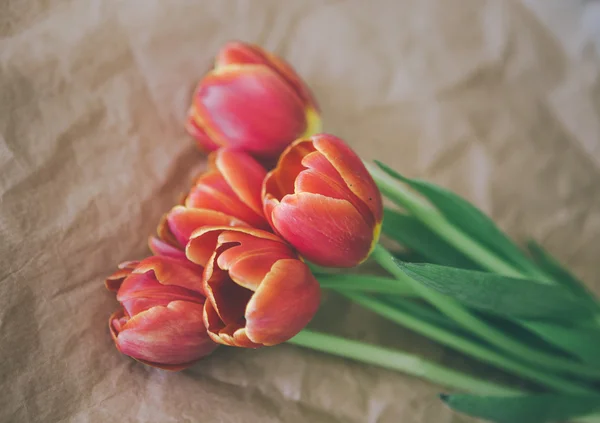 Tulip bouquet on craft paper — Stock Photo, Image