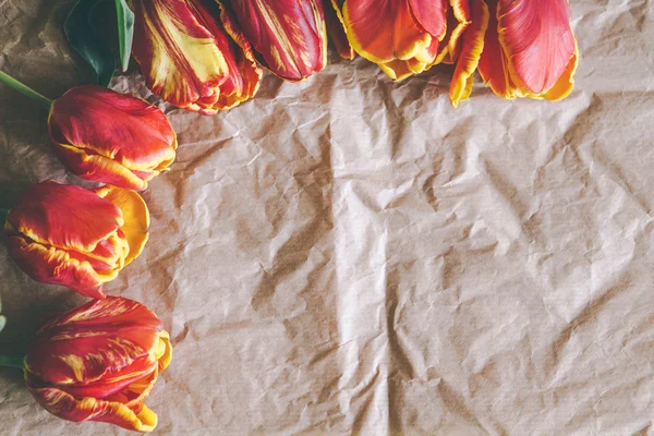 Tulip bouquet on craft paper with free space — Stock Photo, Image