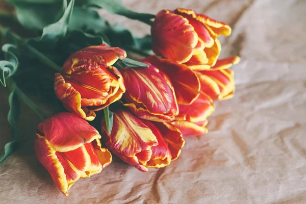 Bouquet di tulipani su carta artigianale — Foto Stock