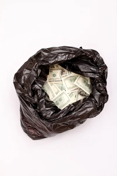 Rubbish bag with dollars — Stock Photo, Image