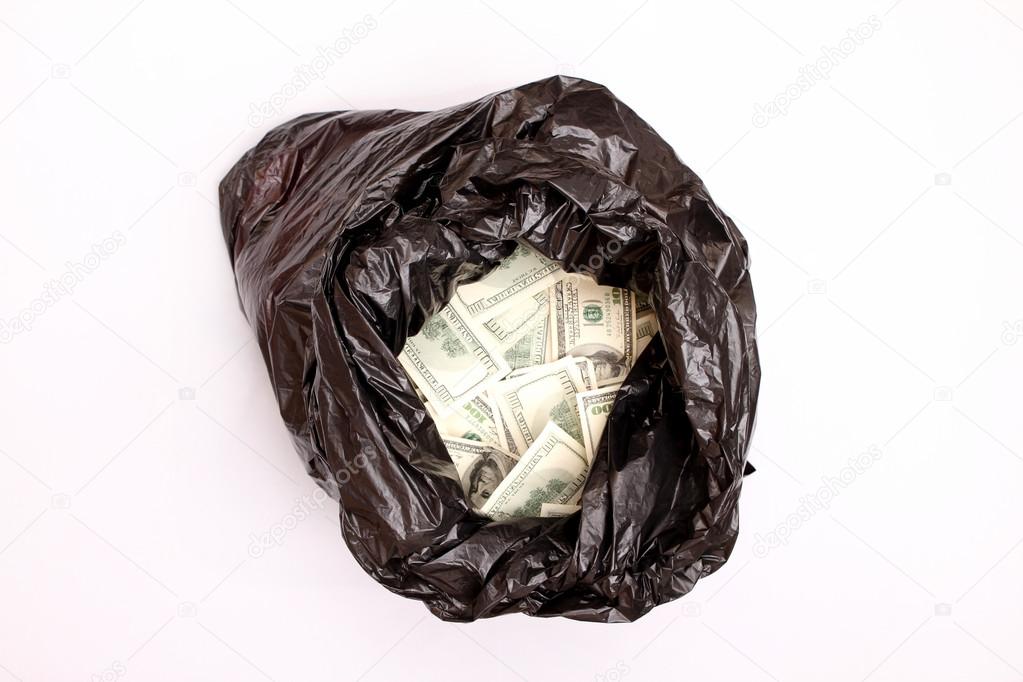 Rubbish bag with dollars