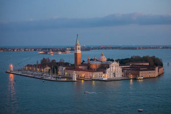 Venetian lagoon with ships and San Giorgio Maggiore aerial view — Stock Photo, Image