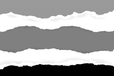 Yumuşak gölgeli, yırtılmış, yatay mavi kağıt parçası metin için gri arkaplanda. Vektör illüstrasyonu