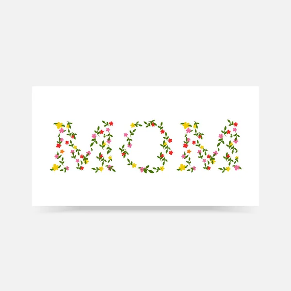 幸せなお母さんの日の挨拶カードでタイポグラフィの装飾と美しい花 — ストックベクタ