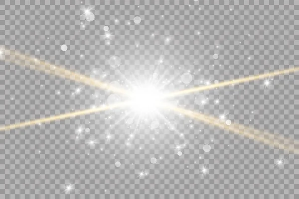 ベクトル透明太陽光特殊レンズフラッシュライト効果 フロントサンレンズフラッシュ 輝きの光の中でベクトルブラー 装飾の要素 水平星線とサーチライト — ストックベクタ