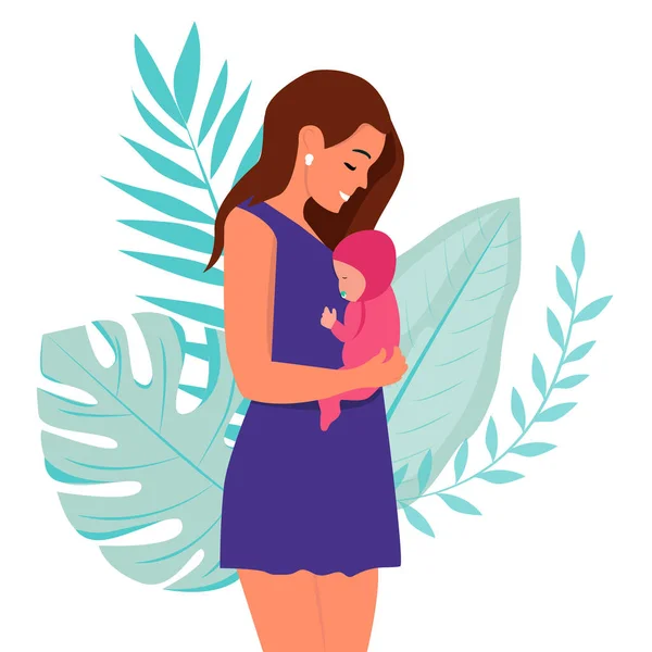 Woman Holding Newborn Baby Concept Vector Illustration Cute Cartoon Style Stock Vector