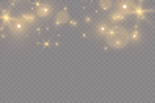Goud Gloeiende Lichteffect Geïsoleerd Transparante Achtergrond Glanzende Vlam Magische Glitter — Stockvector