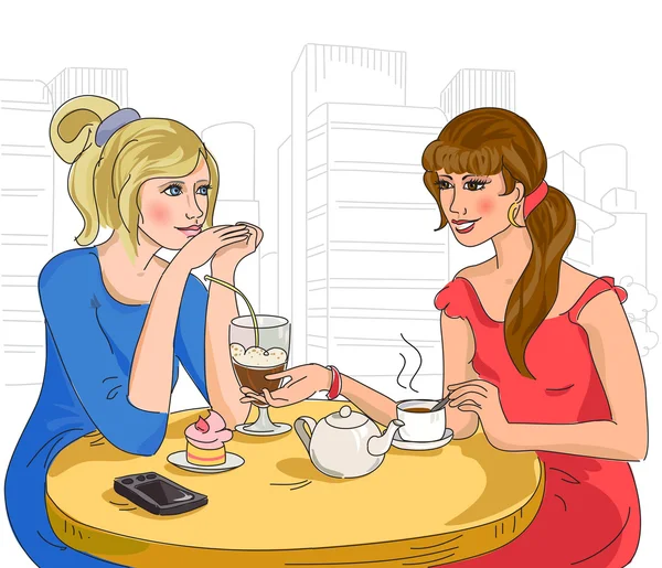 Duas meninas no café — Vetor de Stock