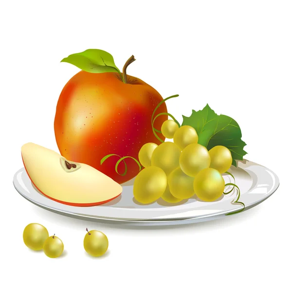 Apples and grapes on a platter — Stock Vector
