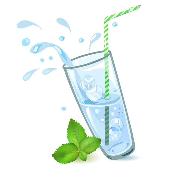 Vaso de agua con hielo y menta — Vector de stock